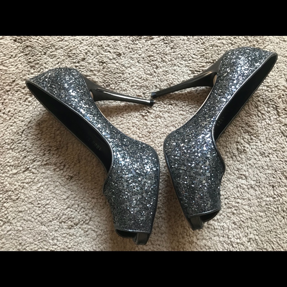 Glitter peep toe heels
